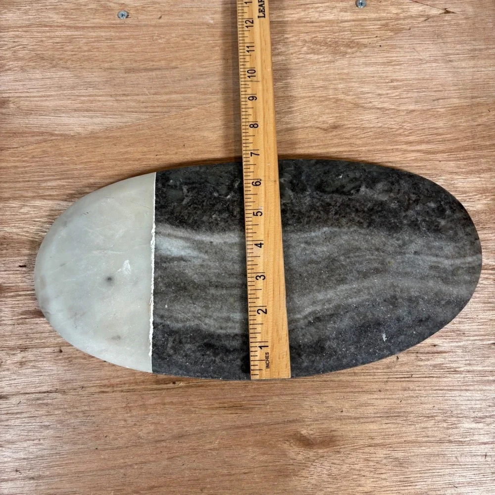 Crate&Barrel 2 Tone Marble Board Small Oval Serving Charcuterie Gray White Stone
